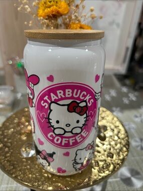 Hello Kitty + Kuromi Coffee Themed Tumbler with Bamboo Lid.